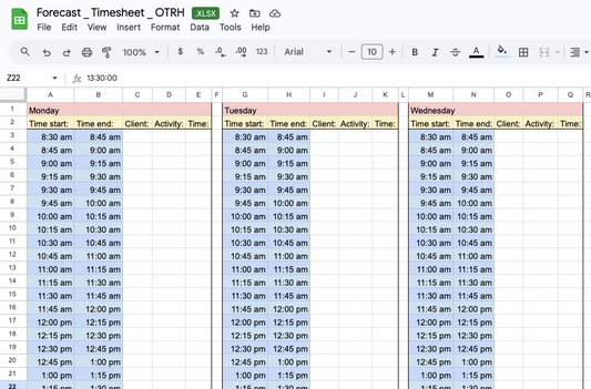Client Care (Billable) Hours Forecasting + Timesheet Template (Excel)