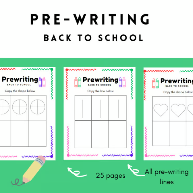 Pre-writing Lines Back to School Themed with simple and complex shapes