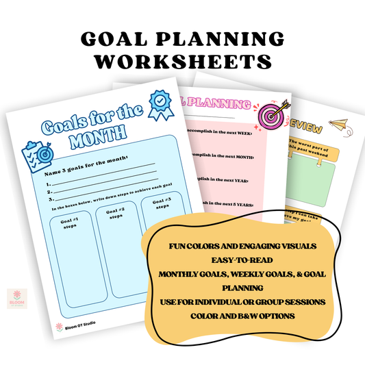 Printable Goal Planning Worksheets | Mental Health & OT Tools | Weekly, Monthly, Long-Term Goal Setting for Teens and Adults | PDF Download
