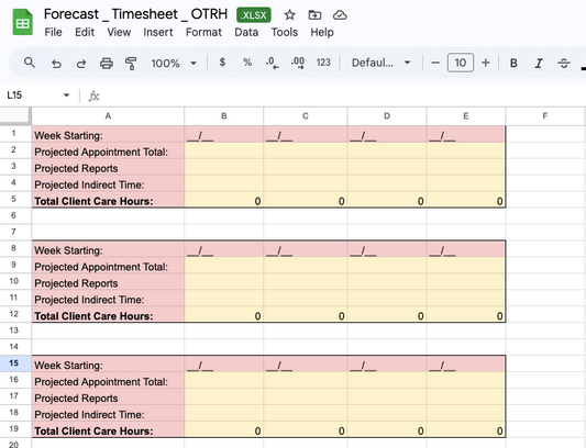 Client Care (Billable) Hours Forecasting + Timesheet Template (Excel)